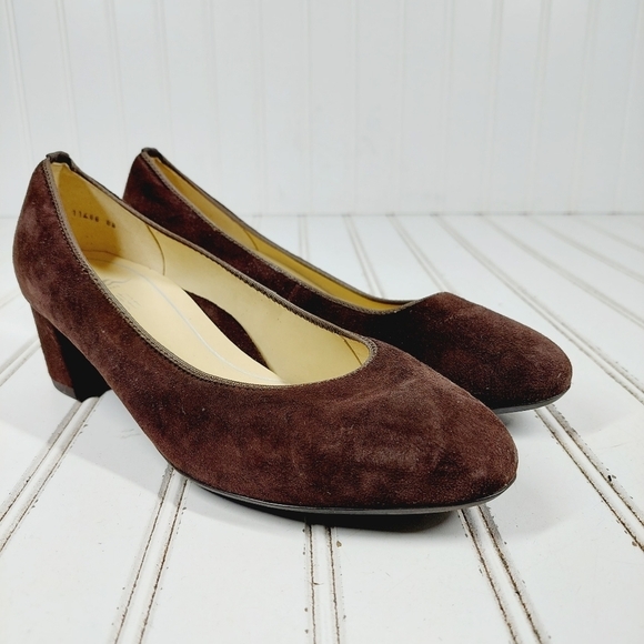 Ara Brown Suede Soft High Casual Slip On Block Heels K413 - Picture 4 of 11